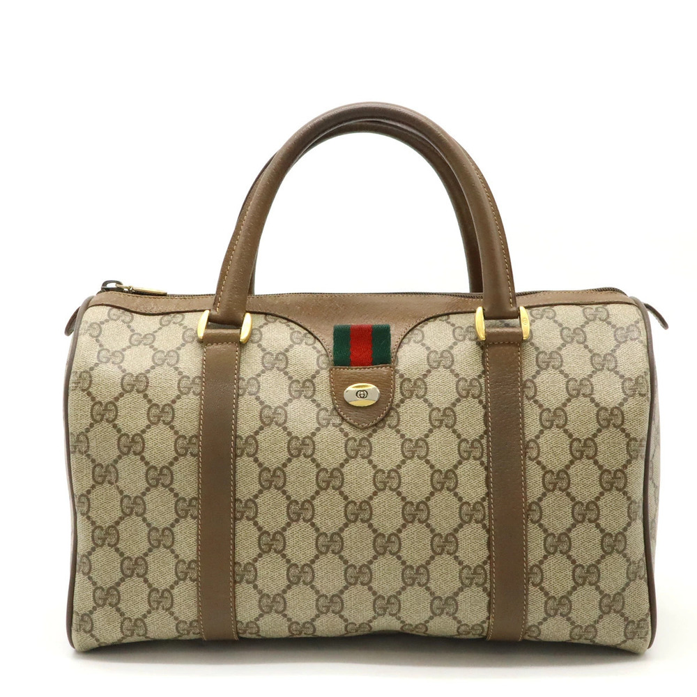 Gucci GG Plus Sherry Boston Handbag Leather Beige Cream Brown